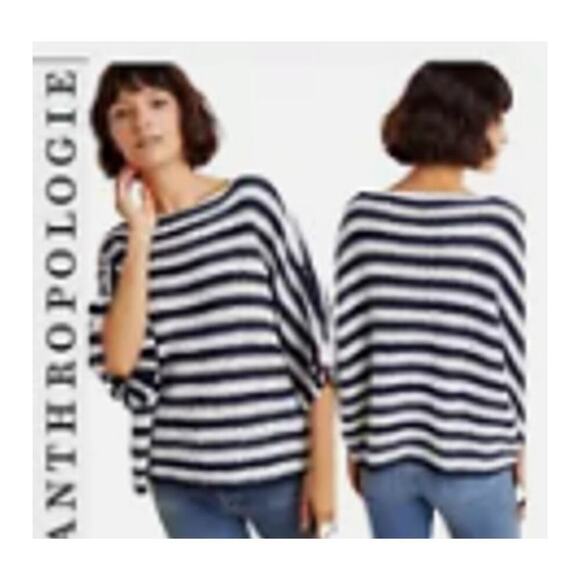 Anthropologie Evie Poncho Sweater Cropped Knit Striped Size XS S Preppy Coastal - Picture 1 of 7